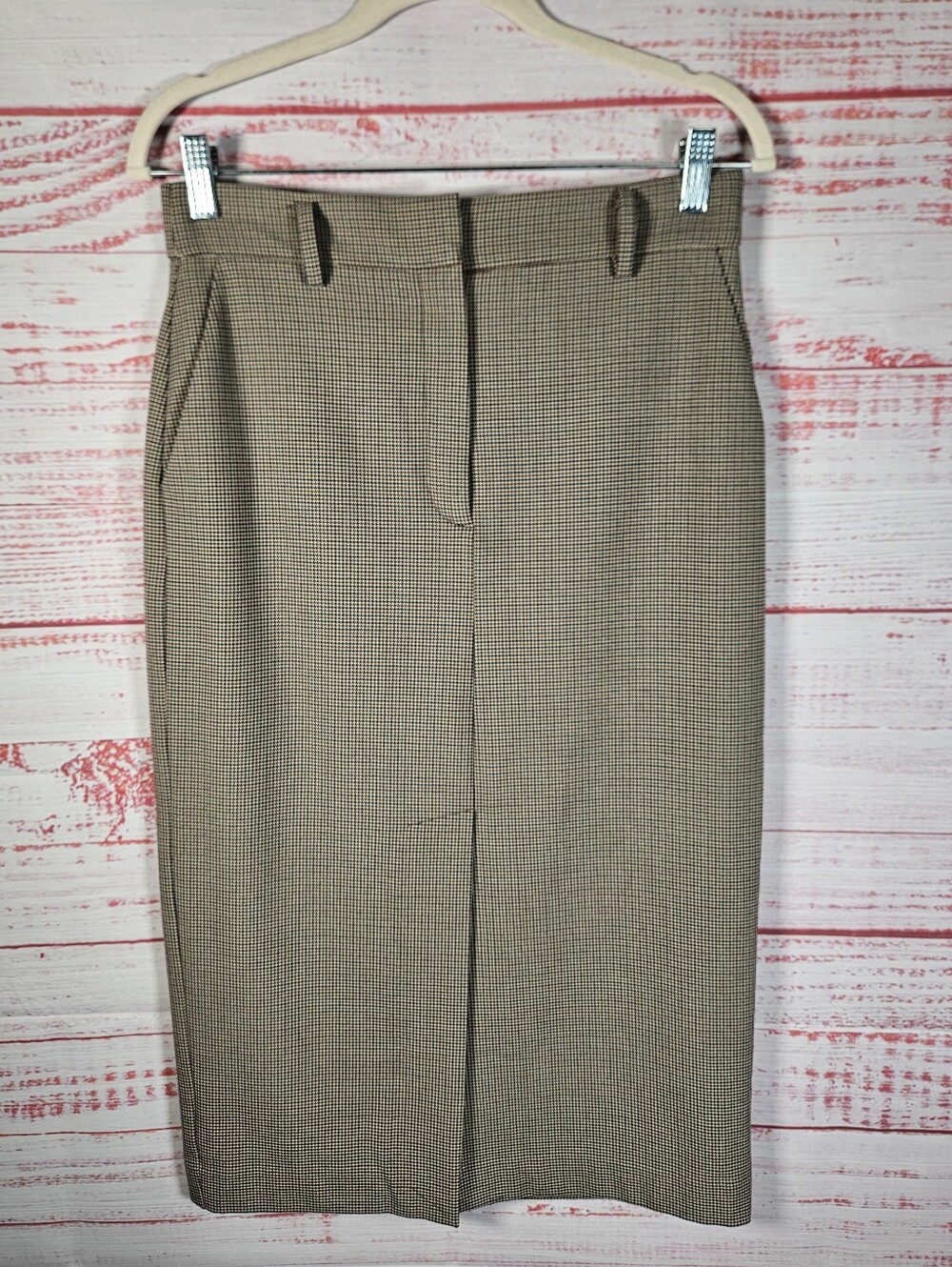 Aritzia Brown Houndstooth Pencil Skirt